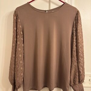 Elegant Brown Lace Sleeve Women's Top